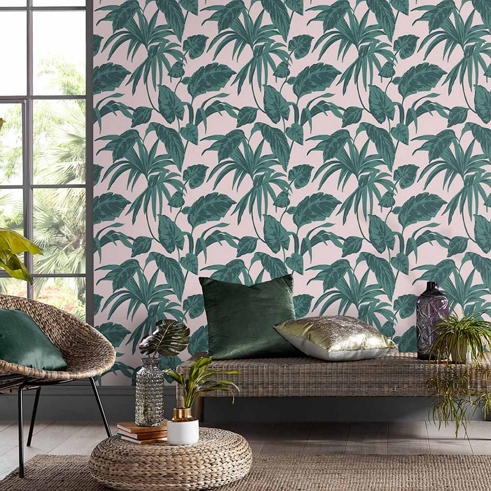 Palma Leaf Wallpaper 107608 by Graham & Brown in Blush Pink